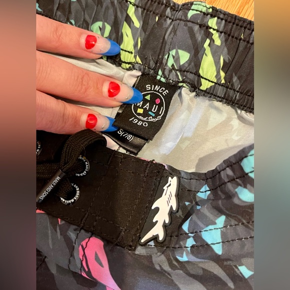 MAUI & SONS 80s 90s NEON RAD SPLATTER BOARD SHORT SWIM SURF TRUNKS BOYS 7/8 - Picture 3 of 5